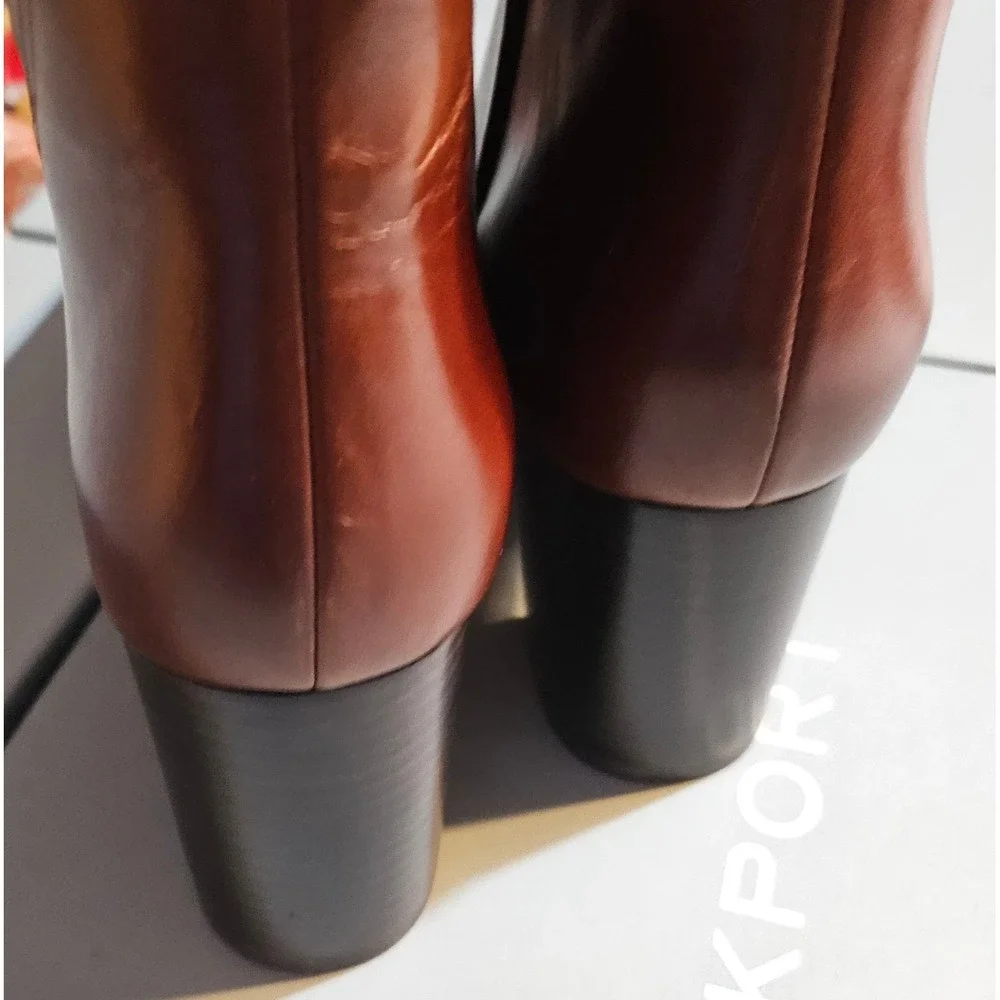 Rockport TN Lynix Ankle‎ Boots Havane Leather Block Heel Zip Womens 6M CG8352